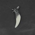Retro punk style wolf head pendant necklace with silver finish and ivory tusk charm - Pendant Only (No Chain)