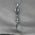 Retro stainless steel vajra pestle pendant necklace with antique silver finish on silk - Pendant with Ball Chain
