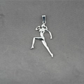 Silver fitness woman pendant with detailed muscle lines on gray fabric background - Style A - Pendant Only (Without Chain)