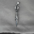 Vintage silver stainless steel vajra pestle necklace pendant with retro engraved patterns - Pendant Only (Without Chain)