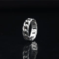Cuban link chain ring in silver stainless steel with vintage oxidation on black reflection - US 7 / Thin Cuban Link (A款戒指)