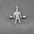 Ciondolo bodybuilder argento con bilanciere in stile hip hop in acciaio al titanio - Stile C Solo Ciondolo (Senza Catena)