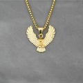 Halskette aus Edelstahl mit vergoldetem Adler-Anhänger und Boxkette für Herren und Damen - Goldfarbe Anhänger Mit Perlenkette