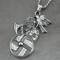Vintage Viking warrior necklace with stainless steel axe and raven pendant for men - Pendant with Chain