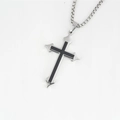 Collier croix en acier titane avec insert noir sur une chaîne à billes polie pour homme - Pendentif + Chaîne Assortie