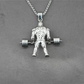 Collana in acciaio inossidabile argento con pendente atleta muscoloso e catena a maglia box - Stile C Ciondolo Con Catena