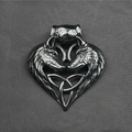 Vintage double wolf head heart pendant in oxidized stainless steel with Celtic knot details - Pendant Only (No Chain)