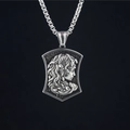 Collar con colgante de escudo Medusa vintage en acero inoxidable plateado para hombre - Colgante con Cadena de Perlas