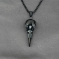 Gothic black raven skull pendant necklace with raven head design in punk viking style - Black Pendant with Chain as Pictured