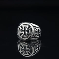 Retro hip hop stainless steel ring with gothic cross pattern and oxidized finish - US 7 / Silver