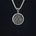 Herren Freimaurer Halskette aus Edelstahl mit Zirkel und G-Symbol auf rundem Anhänger - Anhänger + Passende Kette