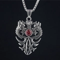 Gothic dragon pendant with red zircon stone and stainless steel box chain for men - Red Rhinestone Pendant With Box Chain