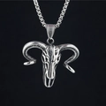 Men's hip hop ram skull pendant necklace in vintage stainless steel with box chain - Pendant + Matching Chain