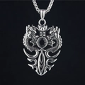 Gothic double dragon pendant necklace with black gemstone in silver stainless steel - Black Rhinestone Pendant With Box Chain