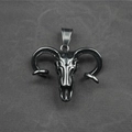 Gothic bull head skull pendant in vintage titanium steel with detailed ram horns - Pendant Only (No Chain)