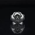Gothic Gandalf Wizard Ring with Nordic Wolf and Feather Details in Antique Silver Finish - US 7 / Wizard Head Style