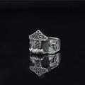 Vintage Viking Thor's Hamer Mjölnir ring in verouderd zilveren roestvrij staal heren - US 7 / Antiek Zilver