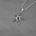 Vintage gothic star pendant necklace in titanium steel with black center stone inlay - Pendant + Matching Chain