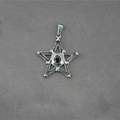 Vintage pentagram star pendant necklace in silver stainless steel with black stone center - Pendant Only (No Chain)