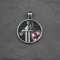 Collier pendentif bouclier des Templiers avec croix rouge et épée en acier vintage - Pendentif uniquement (Sans chaîne)