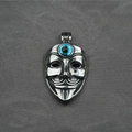 Punk style Guy Fawkes mask pendant necklace with blue evil eye in polished steel finish - Pendant Only (No Chain)