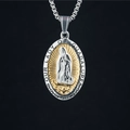 Collier religieux vintage avec pendentif Notre-Dame de Guadalupe bicolore or et argent - Pendentif + Chaîne Assortie