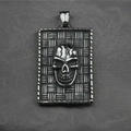 Vintage punk stainless steel rectangular pendant with 3D skull and woven texture - Pendant Only (No Chain)
