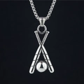 Titanium steel 3D baseball and bats pendant necklace with a polished metallic silver finish - Pendant With Box Chain
