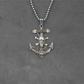 Pendente ancora con teschio gotico e catena box, collana pirata vintage in acciaio inossidabile - Ciondolo + Catena Coordinata