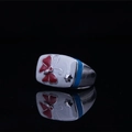 Anello vintage in acciaio al titanio con farfalla smaltata rossa e strisce blu - US 6 / Stile Farfalla Rossa (Stile B)