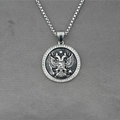Collana con pendente rotondo argento con emblema aquila a due teste e pietre su catena box - Ciondolo con Strass Bianchi + Catena come mostrato