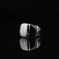 Minimalistische zwart-wit emaille titaniumstalen ring met een gepolijste zilveren band - US 6 / Zwart-Wit Wervelstijl (Stijl A)