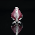 Vintage silver-tone wide ring with red enamel inlay and crystals on black background - US 6 / Single Ring