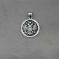 Pendente tondo in argento retrò con stemma dell'aquila russa e bordo in cristallo - Tono Argento Zirconia Bianca Solo Ciondolo (Senza Catena)