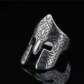 Detailed vintage Viking Spartan helmet ring for men with intricate carved textures - US 8 / Silver