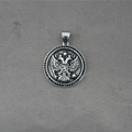 Ciondolo retrò con emblema dell'aquila russa a due teste e intarsio di zirconi neri - Tono Argento Zirconia Nera Solo Ciondolo (Senza Catena)