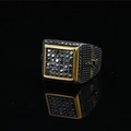 Men's titanium steel square ring with black gemstones and golden eagle relief on black mirror - Number 8 / Black Gold