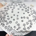 Detailed top view of white square silk scarf with black rose pattern and nordic decor - White