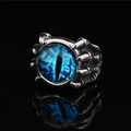 Punk vintage devil eye dragon claw ring in silver stainless steel finish - US 8 / Blue Eye (c3071)