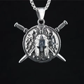 Retro Viking Spartan shield and sword pendant necklace in vintage silver steel finish - Pendant + Matching Chain