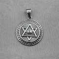 Edelstahl Horusauge Hexagramm Rundanhänger Halskette mit Guardianship Gravur - Nur Anhänger (Ohne Kette)