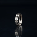 Anello multistrato in acciaio al titanio oro rosa con pavé di zirconi brillanti - Numero 5 / Oro rosa