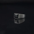 Men's matte black brushed titanium ring with square black gemstone signet - US 7 / Onyx Black