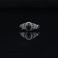 Vintage gothic style titanium steel ring with black oval stone and intricate scrollwork - US 6 / Black Gem Ring