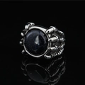 Vintage dragon claw ring with a large round blue sandstone for a punk aesthetic - US 8 / Blue Sandstone (c3071)