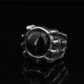 Retro punk demon eye claw ring in silver and black stainless steel for men - US 8 / Black Onyx (c3071)