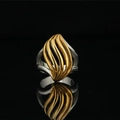 Vintage leaf-shaped titanium steel ring with two-tone hollow wave design and polished finish - US 6 / Gold and Silver Two-tone