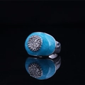 Anello retrò in acciaio al titanio con cupola in smalto blu e zirconi micro brillanti - US 6 / Celeste