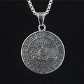 Viking Tree of Life round pendant necklace with runes and stainless steel box chain - Pendant + Matching Chain