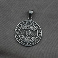 Viking Tree of Life steel pendant necklace featuring engraved runes on grey fabric - Pendant Only (No Chain)
